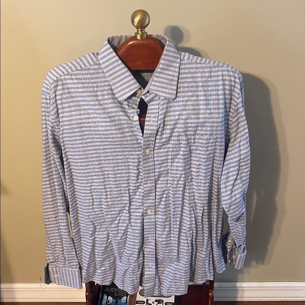 Johnston & Murphy Blue and White Checkered Shirt